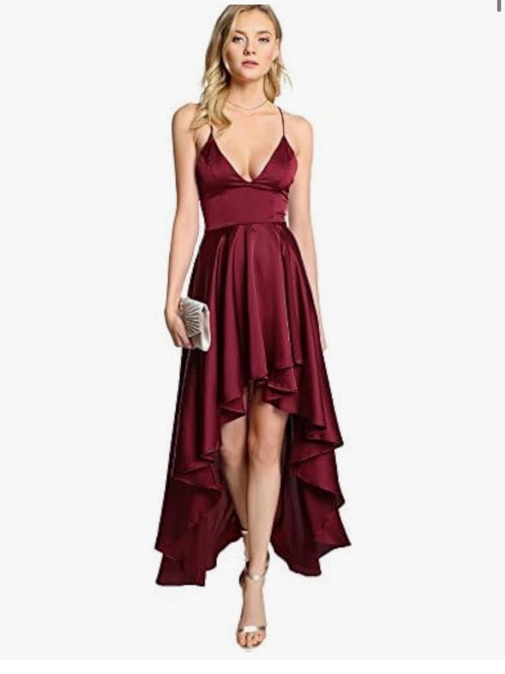 Women's Burgundy High-Low Satin Dress